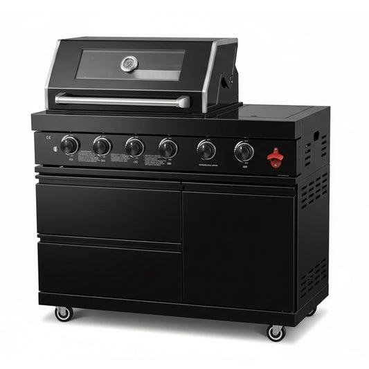 49" Black 4-Burner Outdoor Kitchen Islands Grill Side Burner