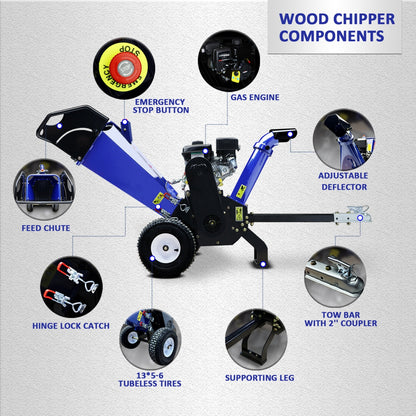 4" 6.5 HP 208cc Gas Powered Wood Chipper details