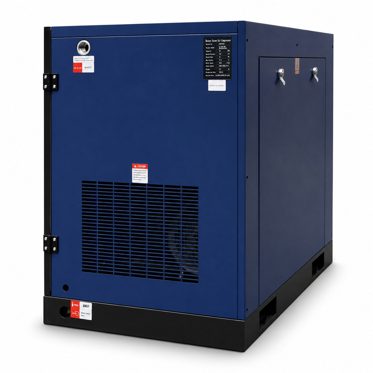 A large blue industrial air compressor 