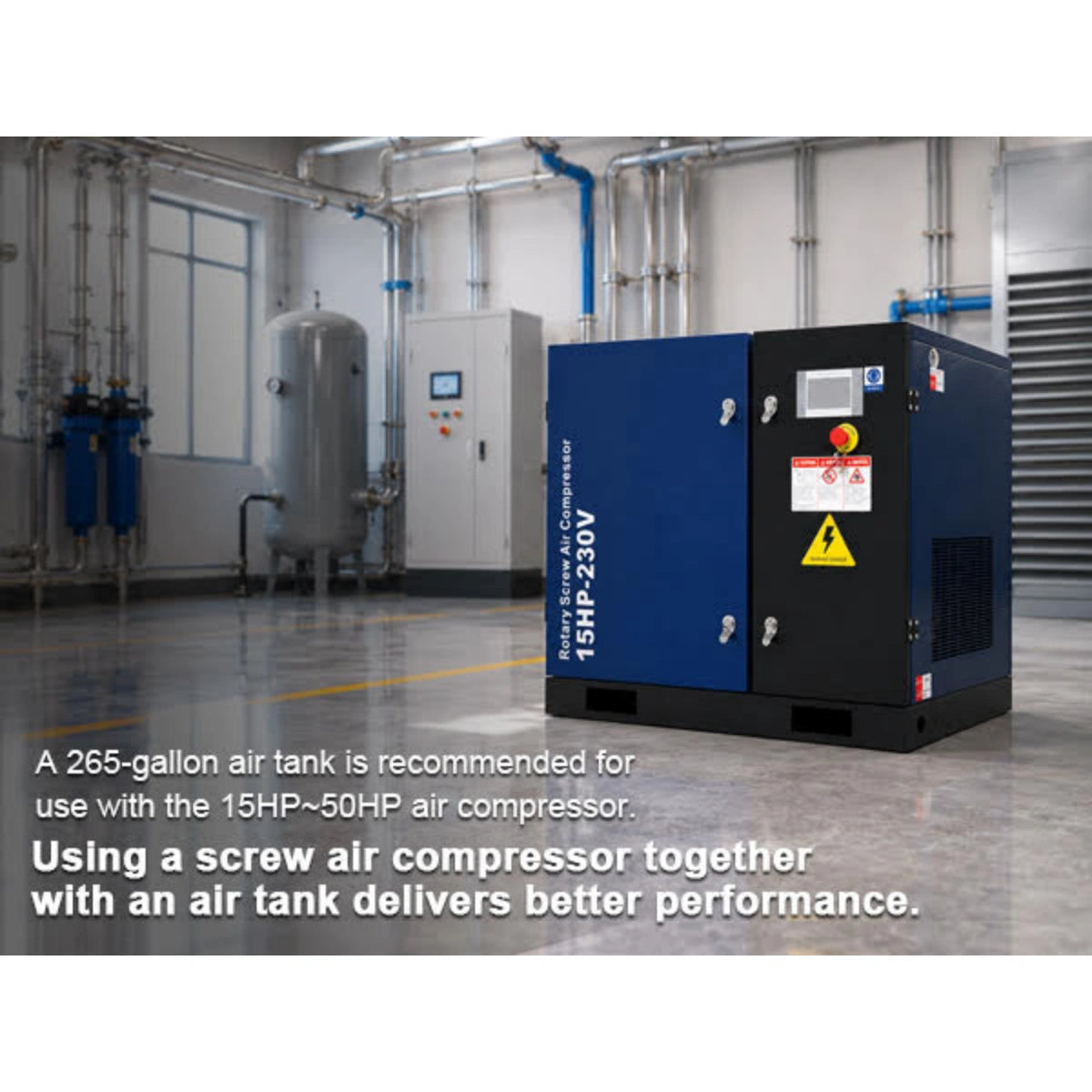 56CFM Rotary Screw Air Compressor, 15HP, 125PSI, 230V 3PHASE 60HZ