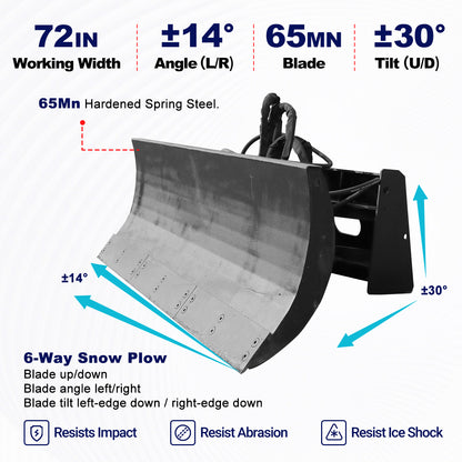 6-Way Angle-Tilt Snow Plow for Skid Steer