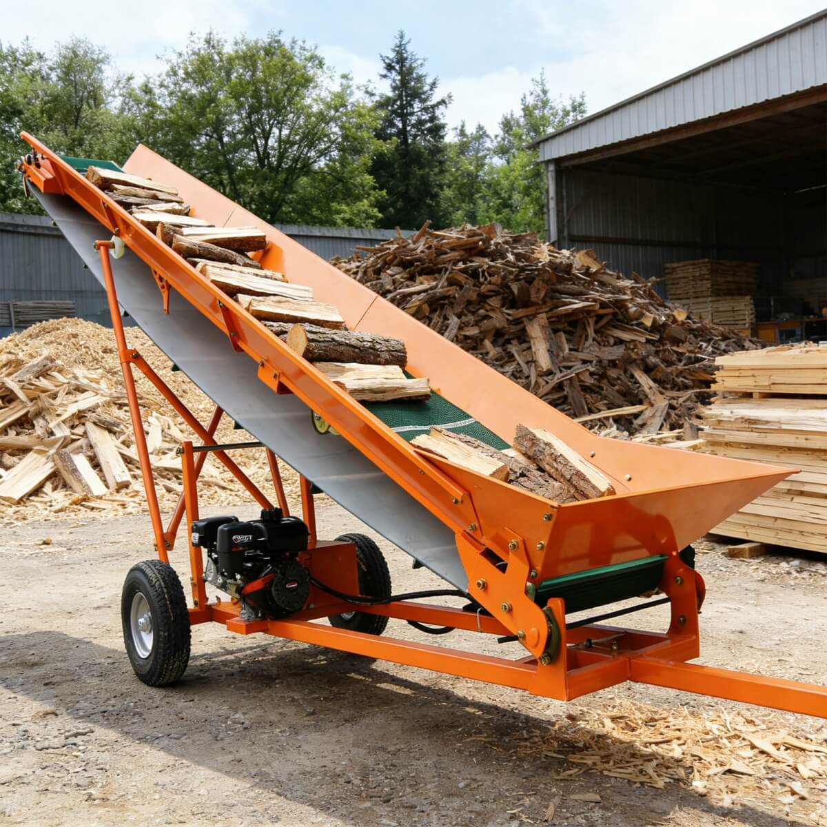 6.5HP Firewood Conveyor Max. 9.3ft Lift Height with B&S Engine and 19.7" PVC Belt