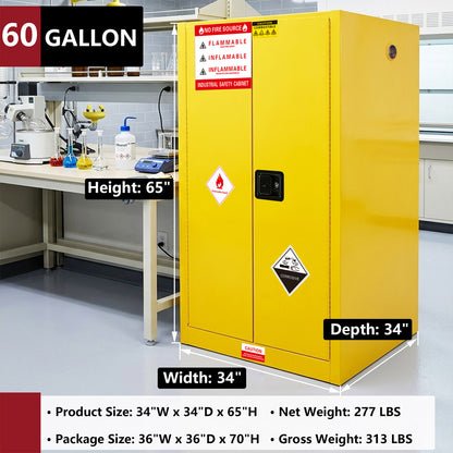 60 Gal Flammable Safety Cabinet, 34"Wx34"Dx65"H