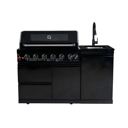 63" 6-Burner 85000 BTU Black Outdoor Kitchen Island Grill + Marble Countertops + Sink