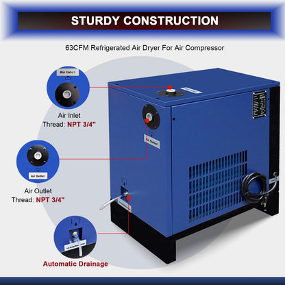 63CFM Refrigerated Air Dryer for 10HP & 15HP Compressors