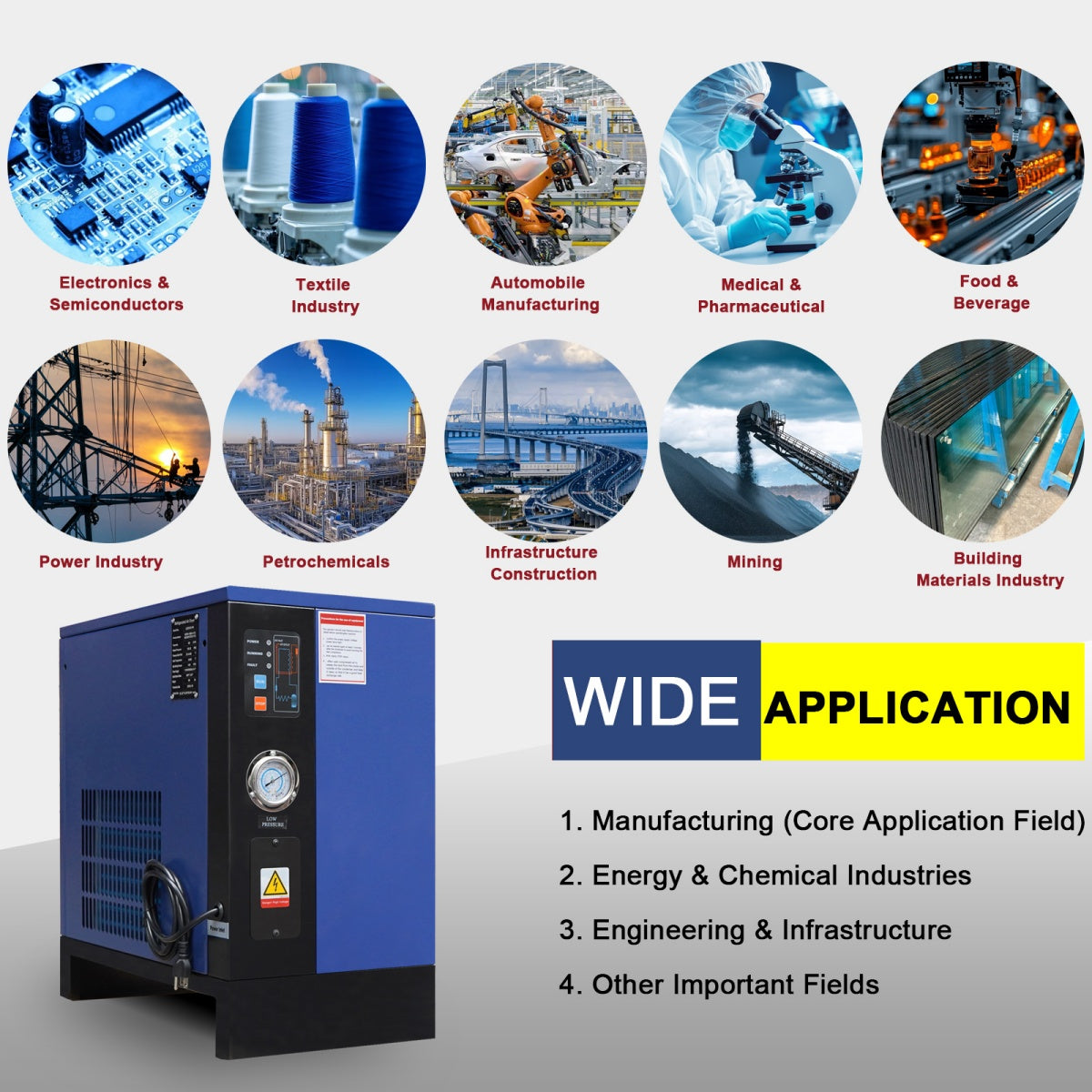 63CFM Refrigerated Air Dryer for 10HP & 15HP Compressors