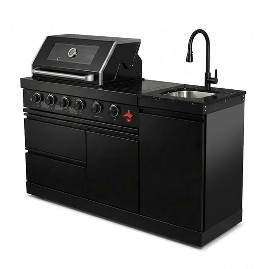 65" 4-Burner 72,000 BTU Black Outdoor Kitchen Island Grill 