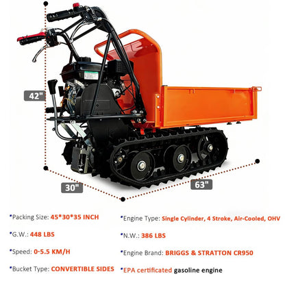 660lbs Capacity 6.5HP Gas Powered Track Mini Dumper