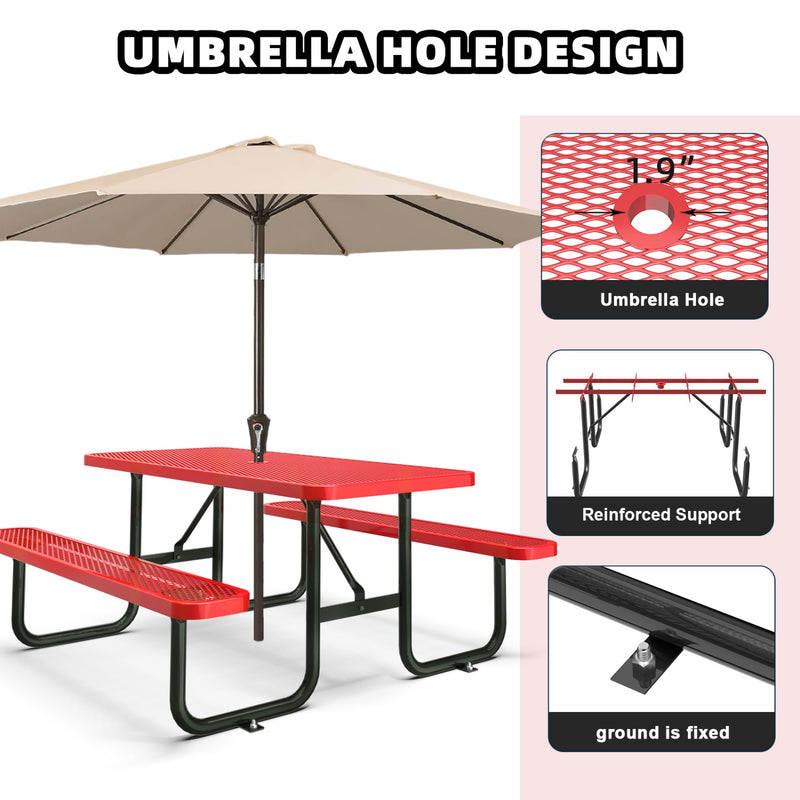 6ft Rectangle Picnic Table With Umbrella Hole Red-umbrella-hole-Design
