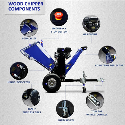 6" 15 HP 420cc Gas Powered E-start Wood Chipper
