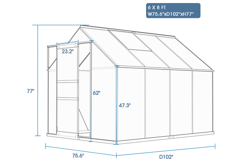 Chery Industrial 6x8ft Greenhouse_Dimension