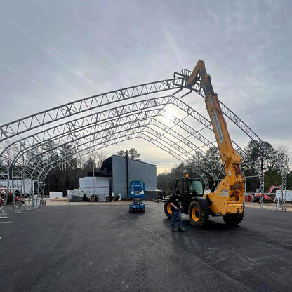 W70'xL120'xH28' double truss storage shelter frame