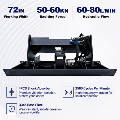 Compactador de placa para minicargador de 72"