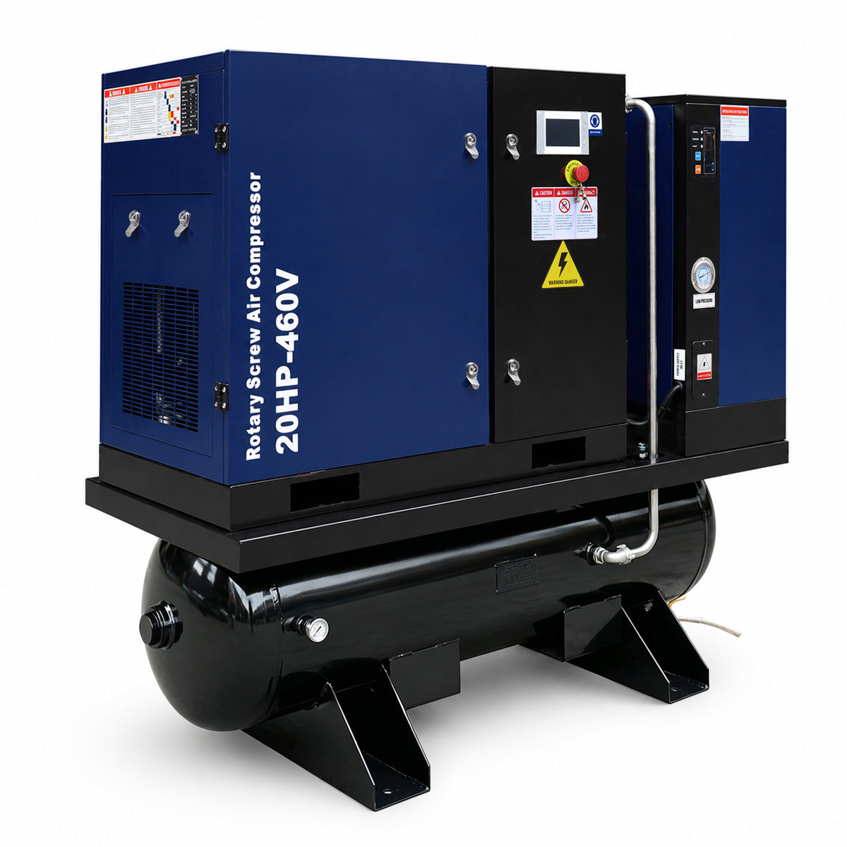74CFM 20HP Combined Rotary Screw Air Compressor with Dryer & 68.7-Gal ASME Tank | 125PSI, 460V 3PHASE 60HZ