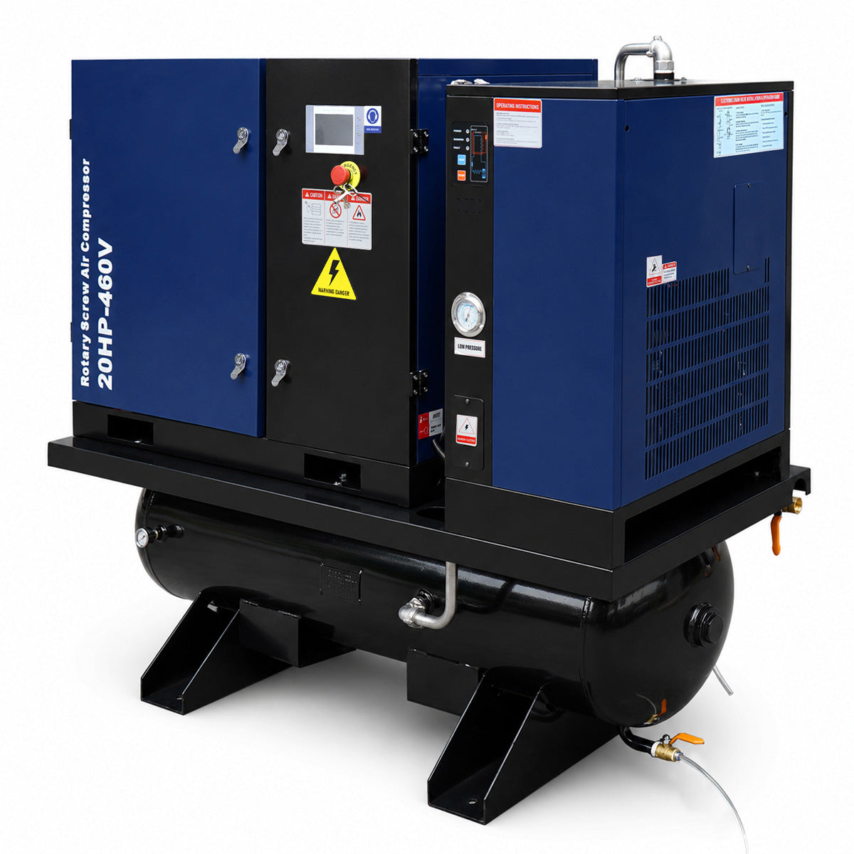 74CFM 20HP Combined Rotary Screw Air Compressor with Dryer & 68.7-Gal ASME Tank | 125PSI, 460V 3PHASE 60HZ