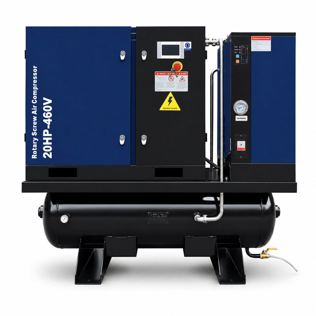 74CFM 20HP Combined Rotary Screw Air Compressor with Dryer & 68.7-Gal ASME Tank | 125PSI, 460V 3PHASE 60HZ