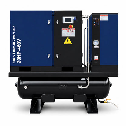 74CFM 20HP Combined Rotary Screw Air Compressor with Dryer & 68.7-Gal ASME Tank | 125PSI, 460V 3PHASE 60HZ