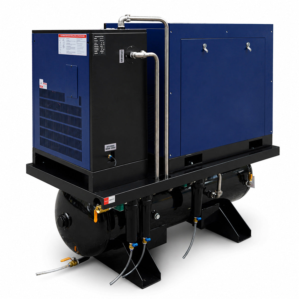 74CFM 20HP Combined Rotary Screw Air Compressor with Dryer & 68.7-Gal ASME Tank | 125PSI, 460V 3PHASE 60HZ