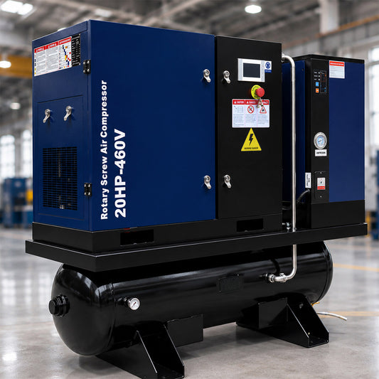 74CFM 20HP Combined Rotary Screw Air Compressor with Dryer & 68.7-Gal ASME Tank | 125PSI, 460V 3PHASE 60HZ