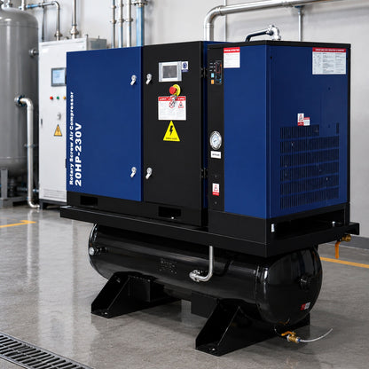 74CFM 20HP Rotary Screw Air Compressor with Air Dryer & ASME Tank | 125 PSI 230V 3-Phase