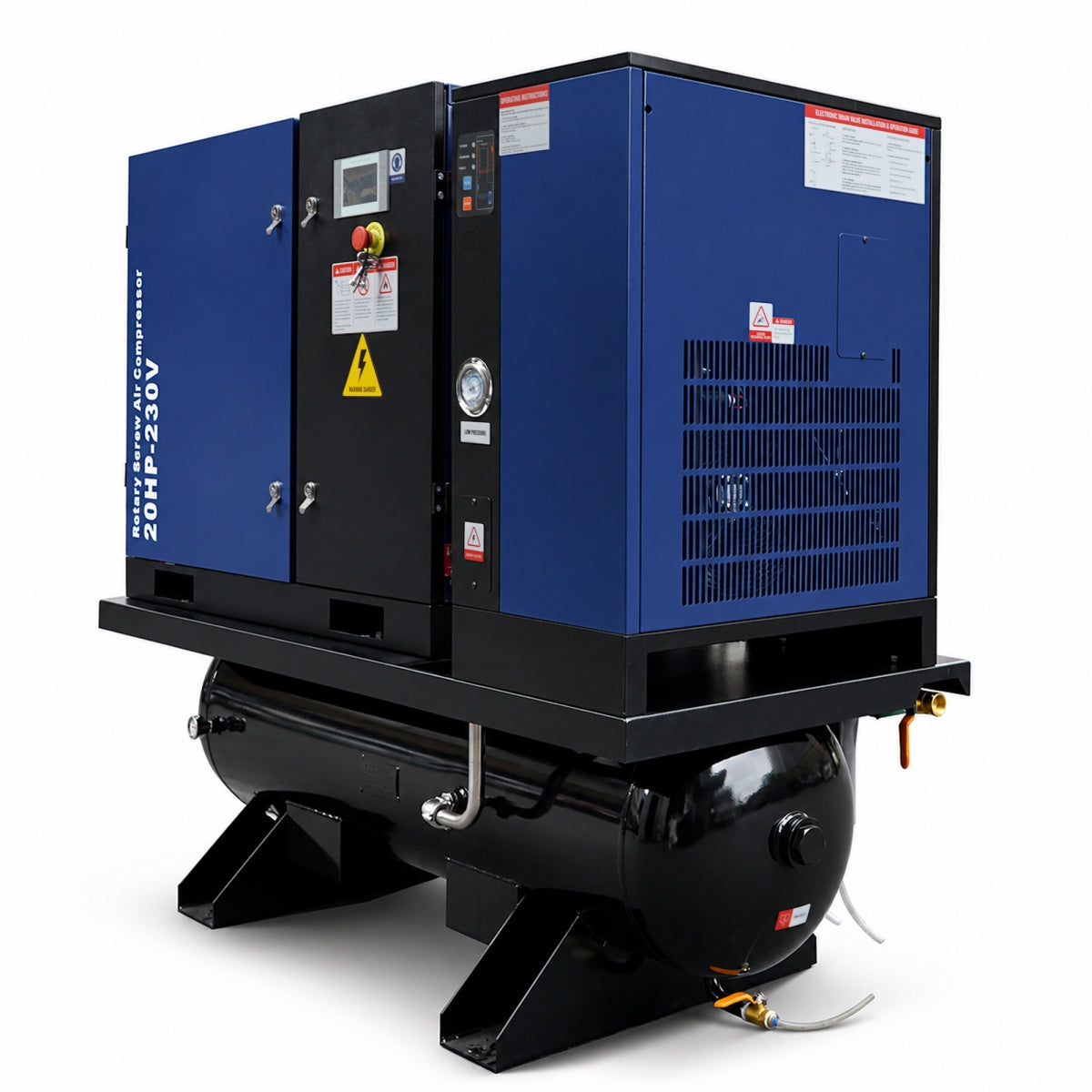 74CFM 20HP Rotary Screw Air Compressor with Air Dryer & ASME Tank | 125 PSI 230V 3-Phase