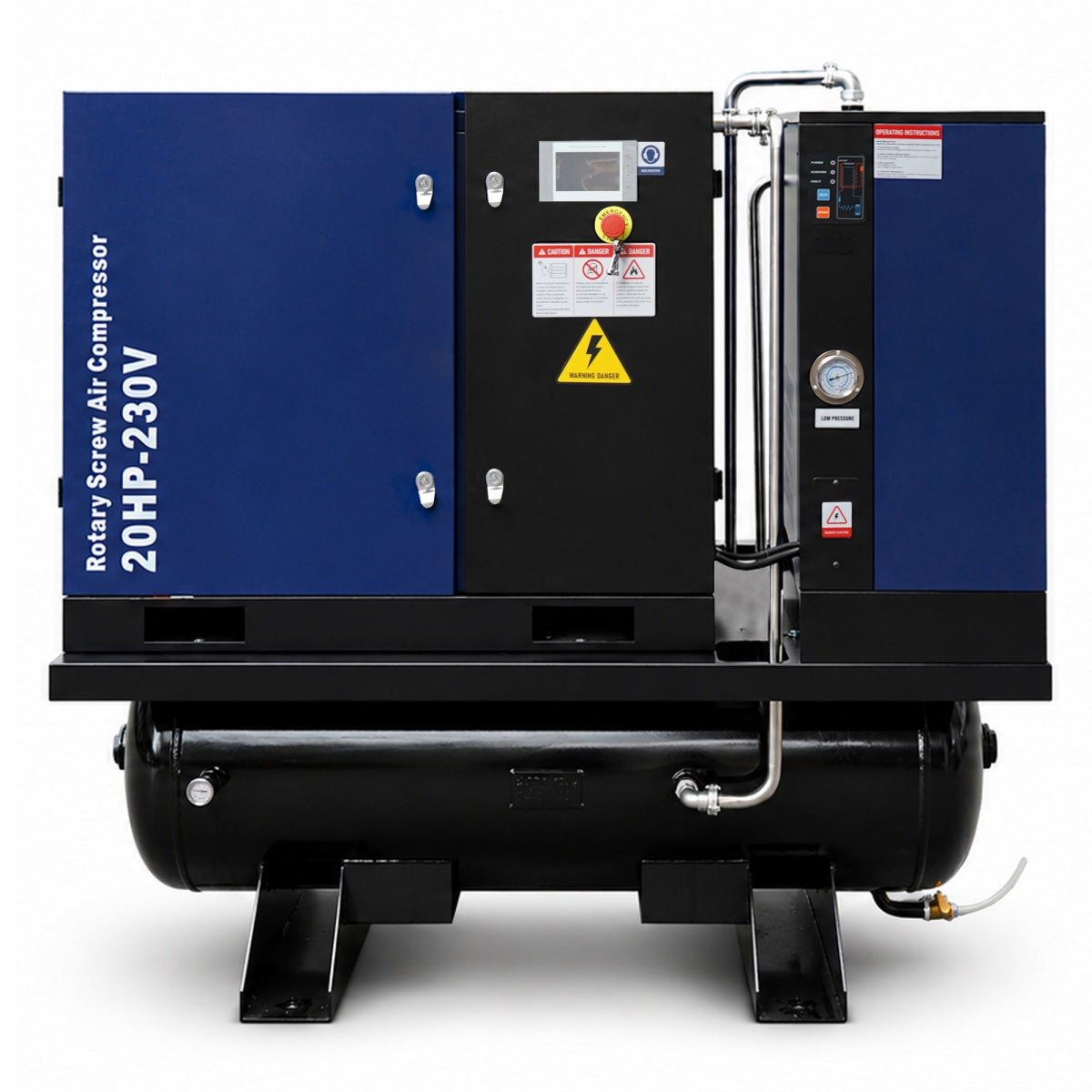 74CFM 20HP Rotary Screw Air Compressor with Air Dryer & ASME Tank | 125 PSI 230V 3-Phase