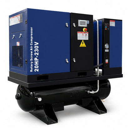 74CFM 20HP Rotary Screw Air Compressor with Air Dryer & ASME Tank | 125 PSI 230V 3-Phase