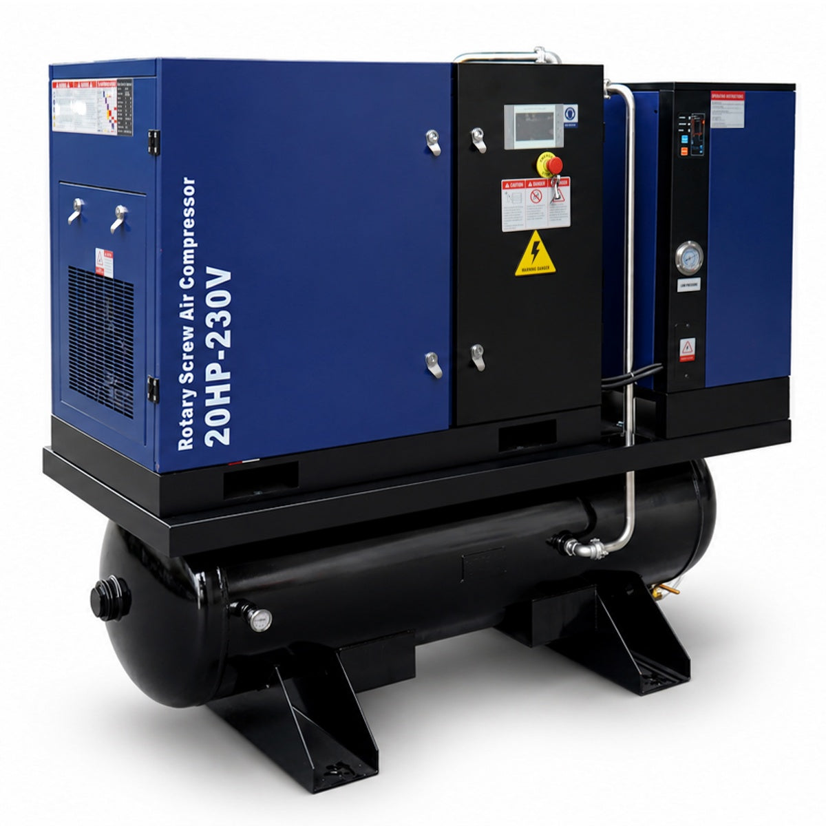 74CFM 20HP Rotary Screw Air Compressor with Air Dryer & ASME Tank | 125 PSI 230V 3-Phase