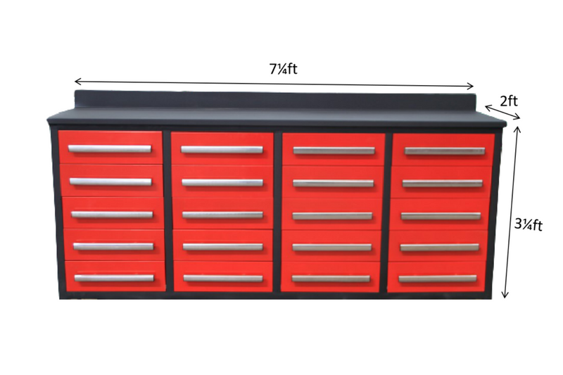 7' Garage Storage Cabinets with Workbench (20 Drawers)
