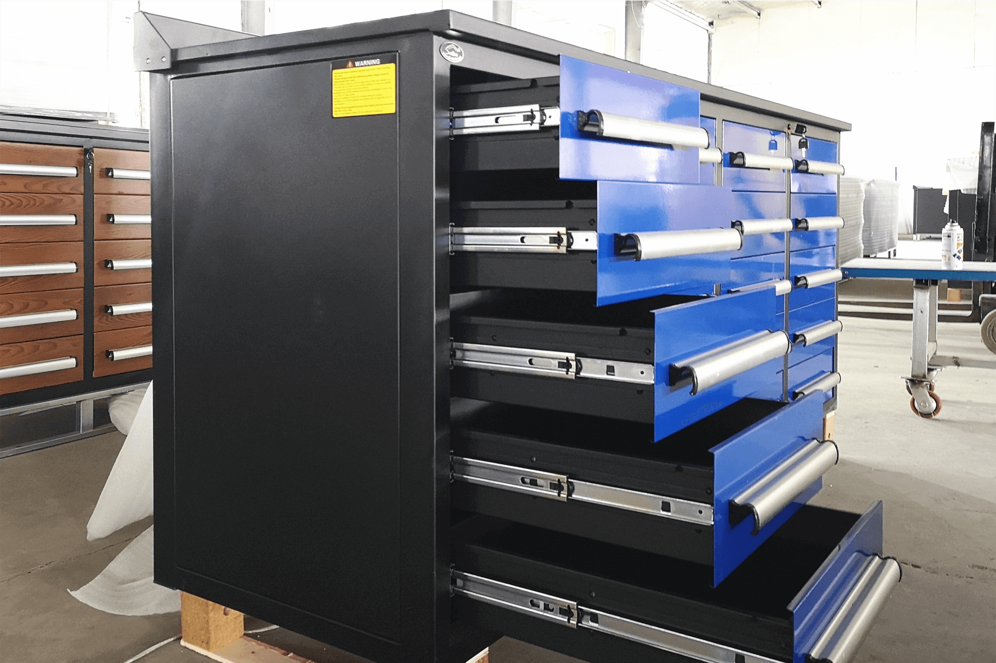 7' Garage Storage Cabinets with Workbench (20 Drawers)#color_blue