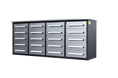 7ft Garage Storage Cabinets with Workbench_20Drawers_#color_silver
