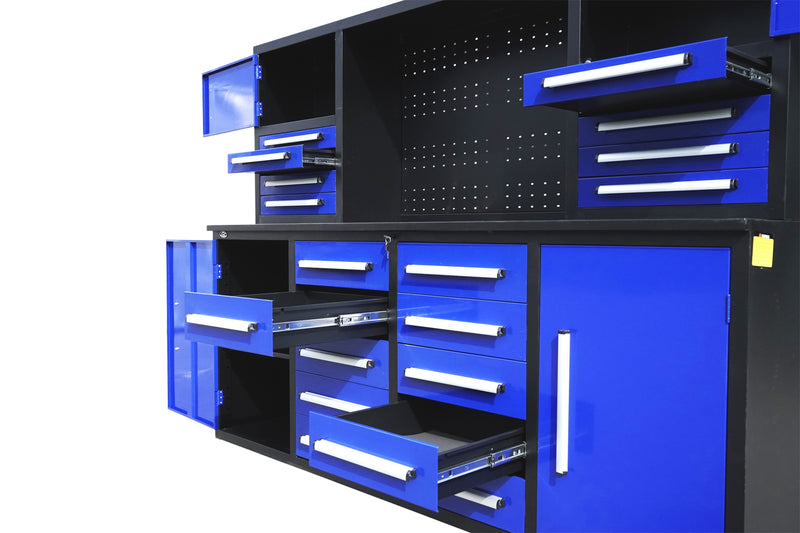 7' Garage Storage Cabinet with Workbench 18 Drawers