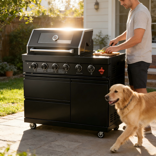 49" Black 4-Burner Outdoor Kitchen Islands Grill Side Burner