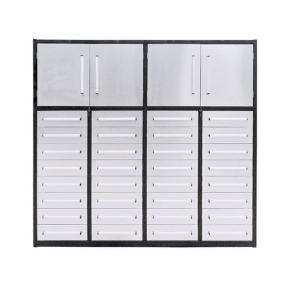Set of metal storage cabinets with various door designs on a white background#color_silver
