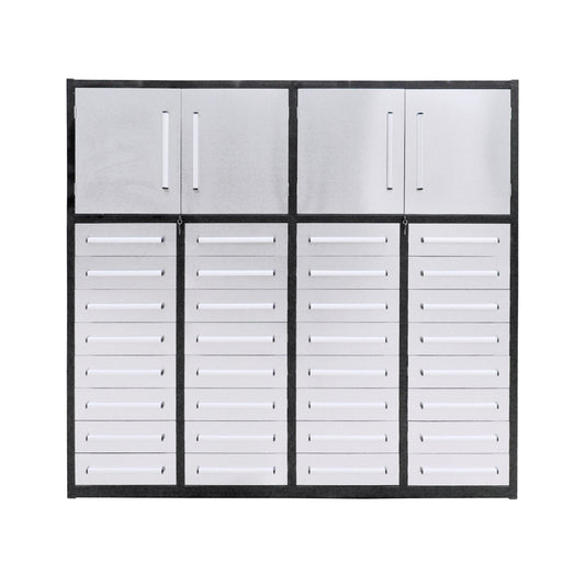 Set of metal storage cabinets with various door designs on a white background#color_silver