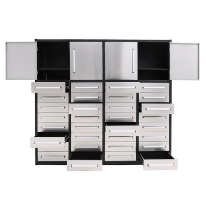 Modular kitchen cabinet system with drawers and cabinets on a white background#color_silver