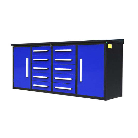 7ft Heavy Duty Workbench with 10 Drawers & 2 Cabinets#color_blue