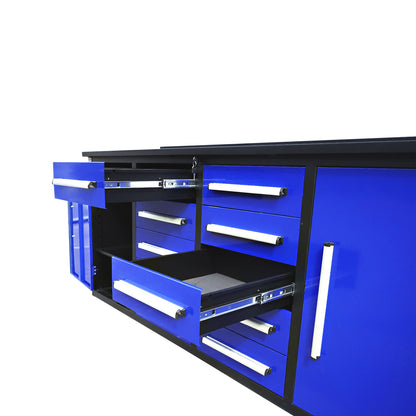 7ft Heavy Duty Workbench with 10 Drawers & 2 Cabinets#color_blue