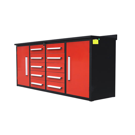 7ft Heavy Duty Workbench with 10 Drawers & 2 Cabinets#color_red