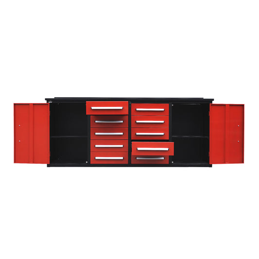 7ft Heavy Duty Workbench with 10 Drawers & 2 Cabinets#color_red