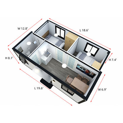 7ft x 20ft Expandable Mobile Studio Unit with 2 Bedroom