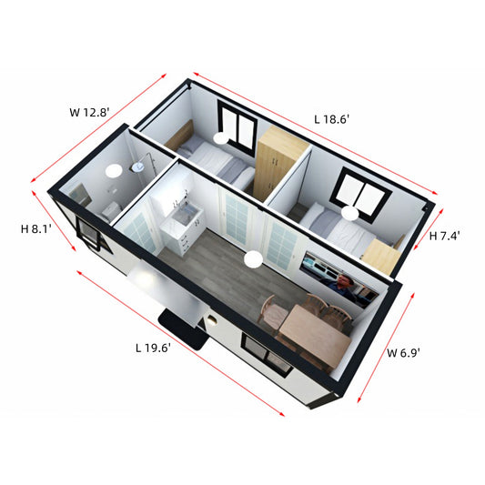 7ft x 20ft Expandable Mobile Studio Unit with 2 Bedroom