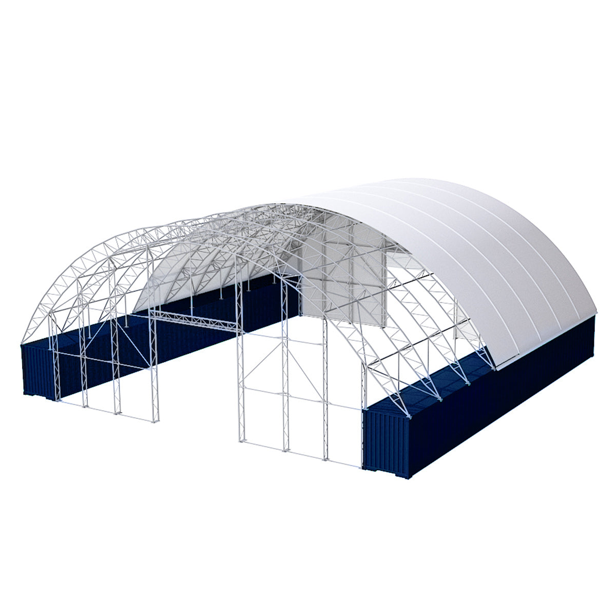 Dome-shaped structure with blue interior and white exterior on a white background