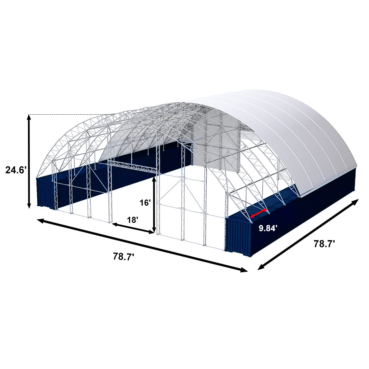 80'x80'x25' Double Truss Container Canopy Shelter– Reinforced Series-Dimension