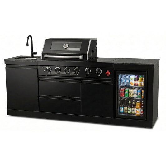 85" 4-Burner 85000 BTU Black Outdoor Kitchen Island Grill 