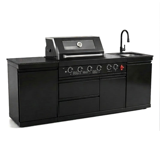 85" 4-Burner 85,000 BTU Black Outdoor Kitchen Island Grill