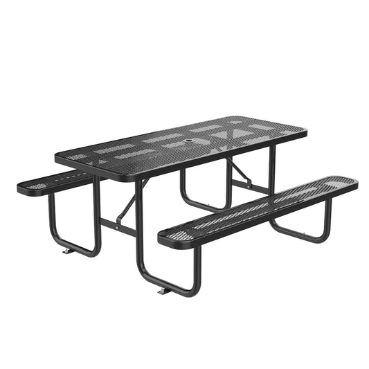 8ft Rectangle Picnic Table With Umbrella Hole#Color_black
