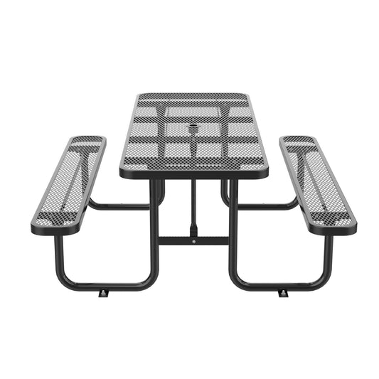8ft Rectangle Picnic Table With Umbrella Hole#Color_black