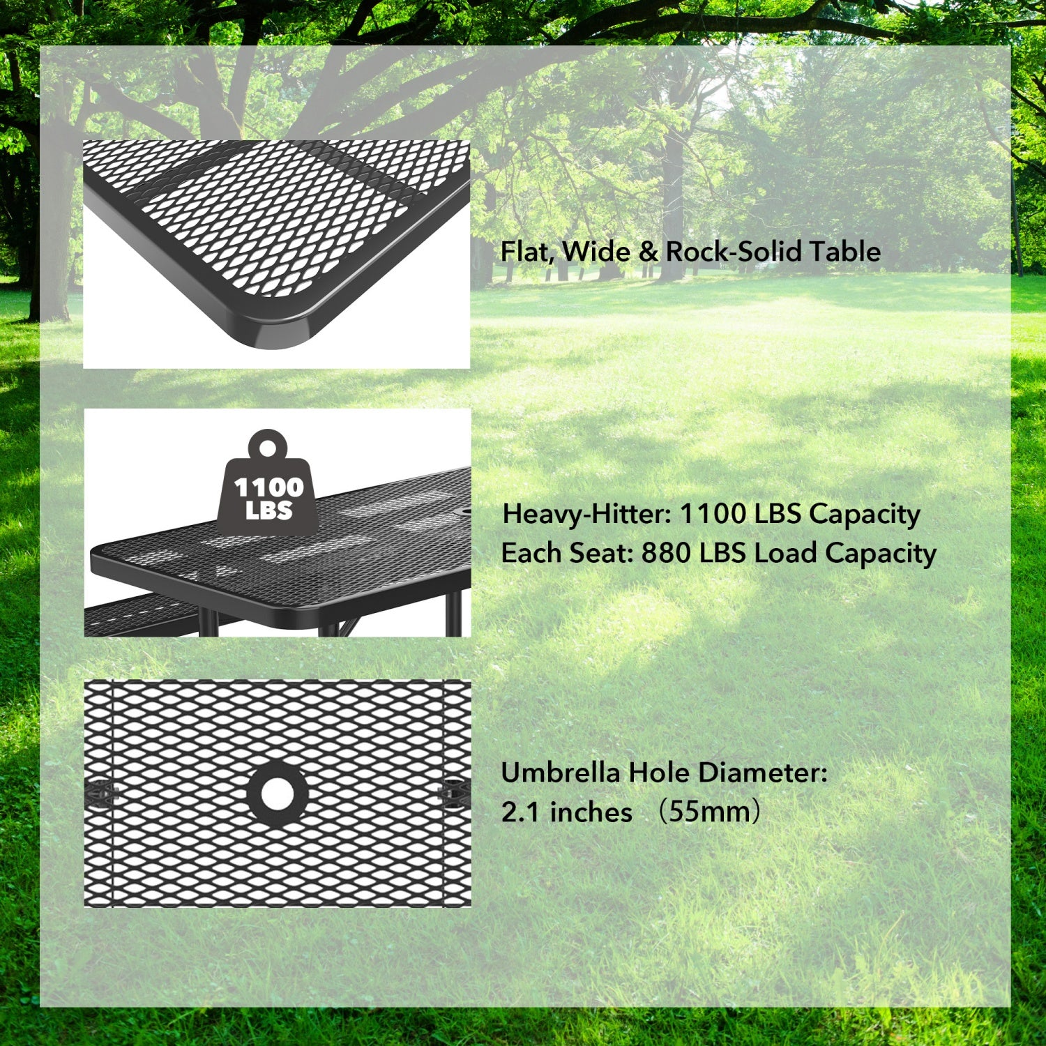 8ft Rectangle Picnic Table With Umbrella Hole
