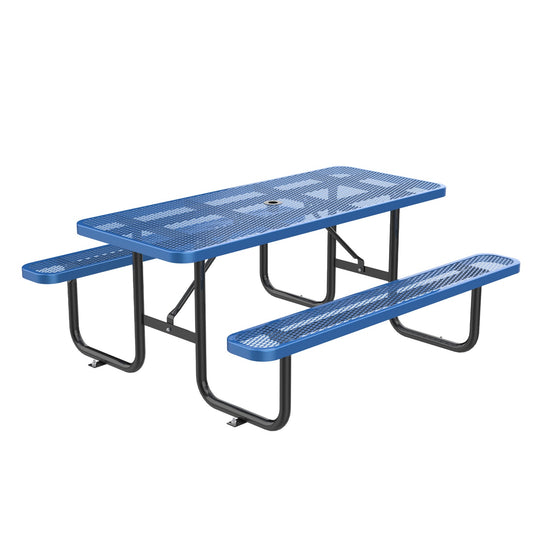 8ft Rectangle Picnic Table With Umbrella Hole#Color_blue
